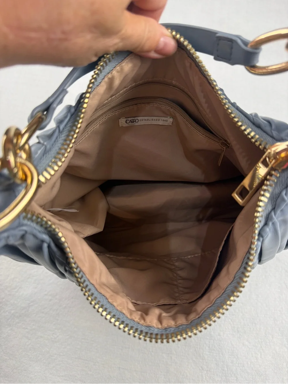 Cato Blue Gray Pleated Hobo Bag Gold Chain Shoulder Purse